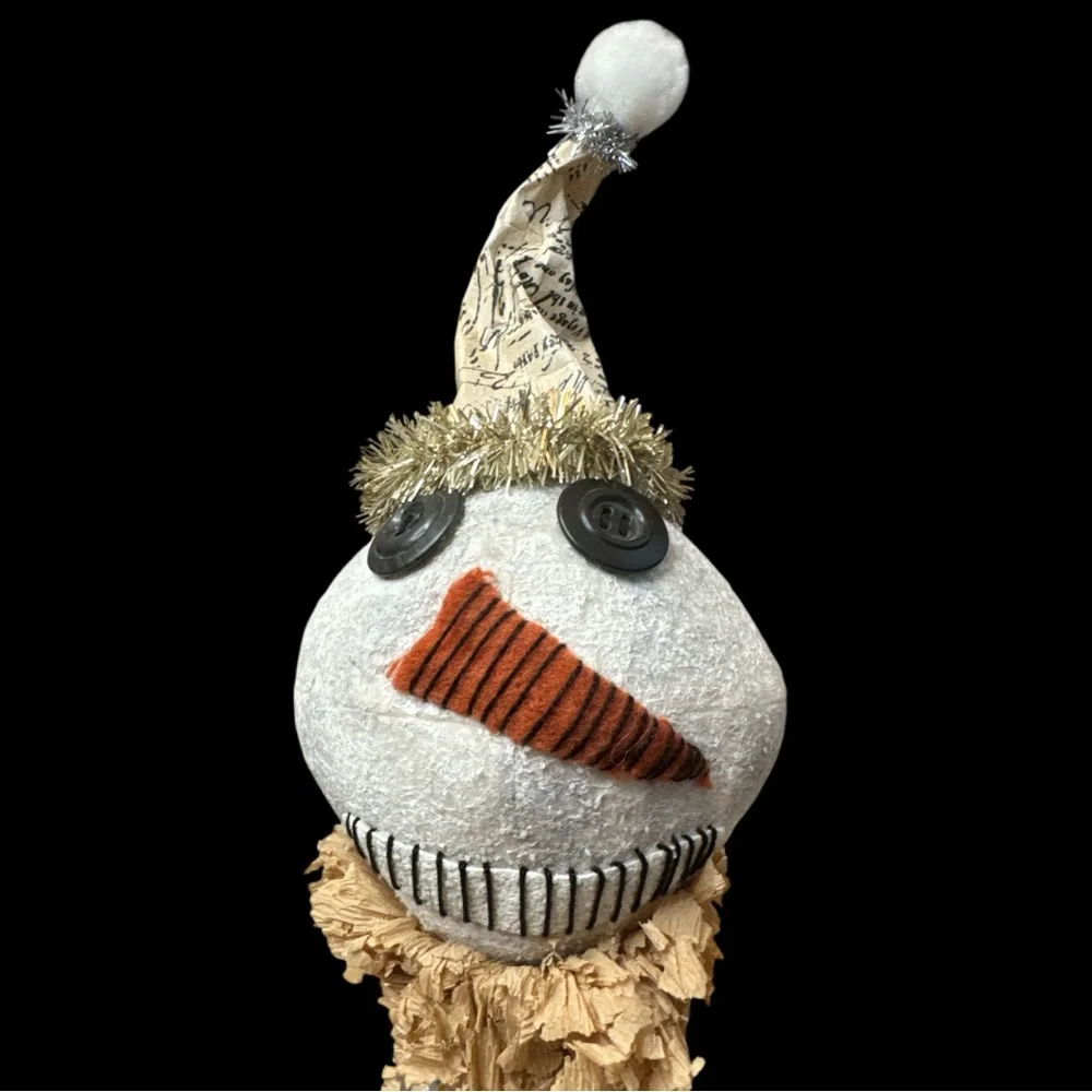 Whimsical Distressed Design Snowman Tree Topper.